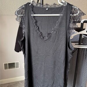 Black Lace Trim Women's Top